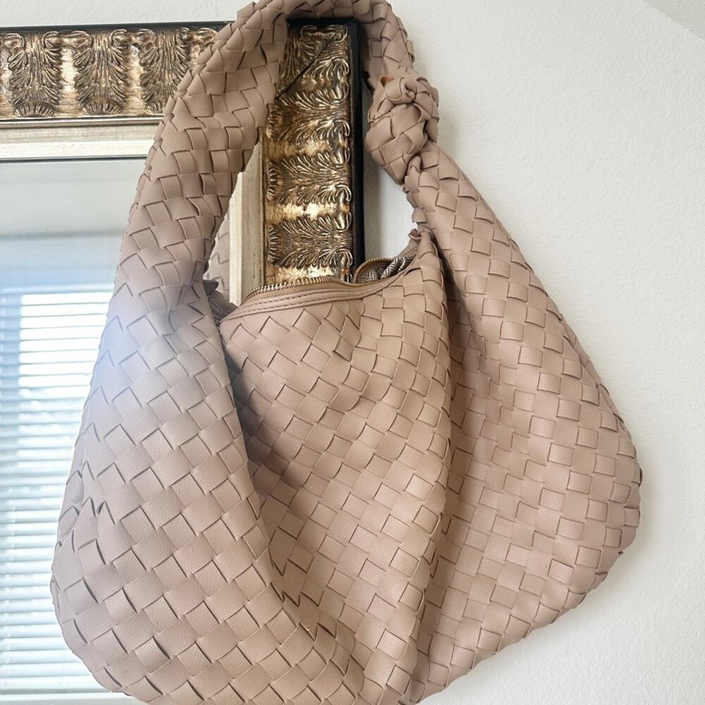 Urban Expressions Tan Hobo Bag with Woven Texture and Slouchy Silhouette